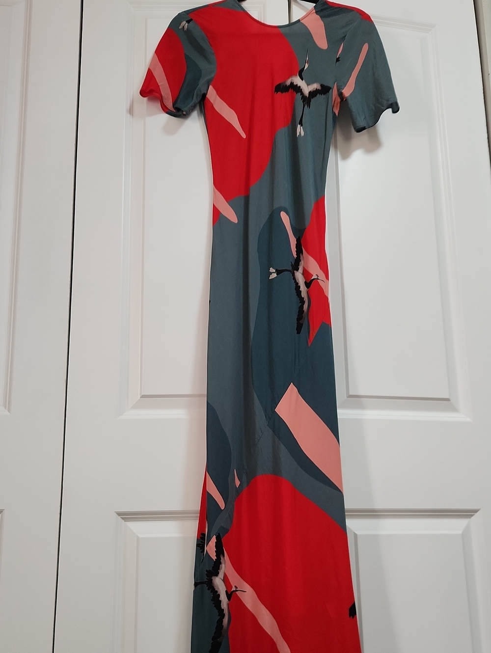 Silk Laundry 100% Silk Crane Print Maxi Dress Size S